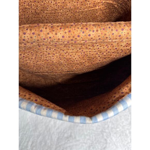 Handmade Quilted Patchwork Messenger Briefcase Bag Blue Red Brown OOAK - Picture 7 of 14